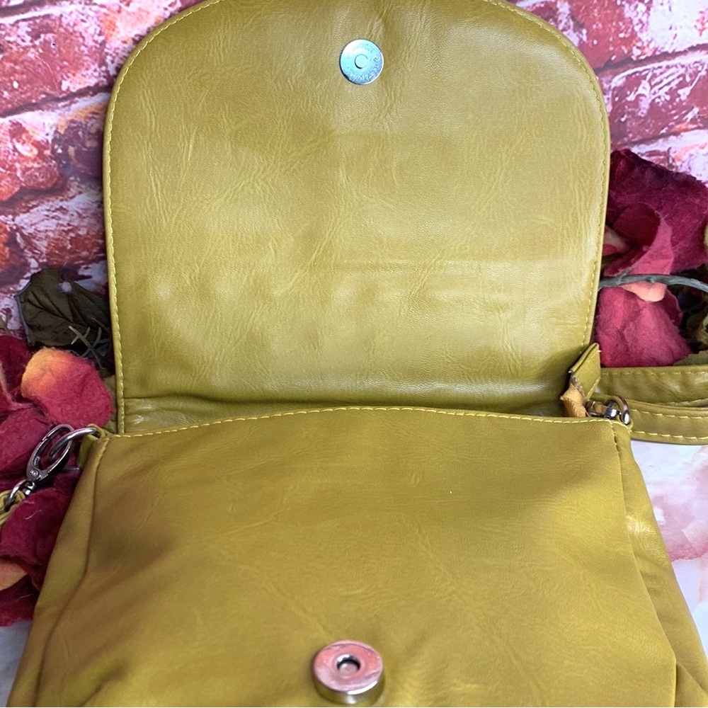 Lemon Citron Studded Rhinestone Soft Leather Crossbody Bag - Picture 8 of 14